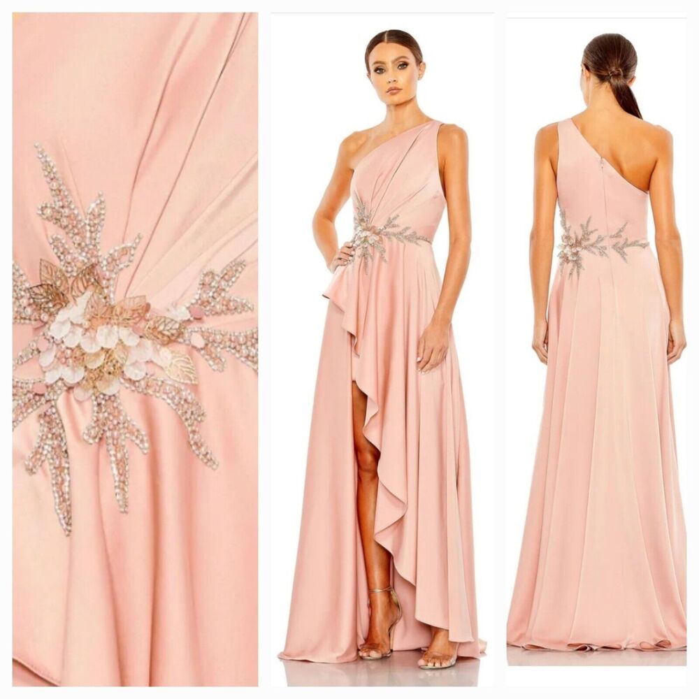 New MAC DUGGAL 11262 Rose Embellished One Shoulder Asymmetrical Gown Wm (6) $598